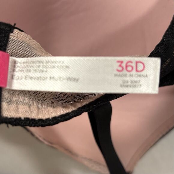 Cosmopolitan Ego Elevator Underwire Padded Bra Size 36D Black Lace Over Pink - Picture 5 of 6